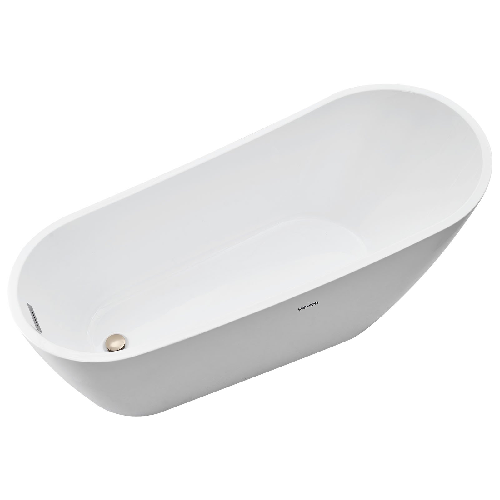 VEVOR Acrylic Freestanding Bathtub, 67 Inch Contemporary Soaking White Tub with Brushed Nickel Overflow and Drain, Elegant Oval Shape Stand Alone Soaker Bathtub for Modern Bathroom or Remodel Project