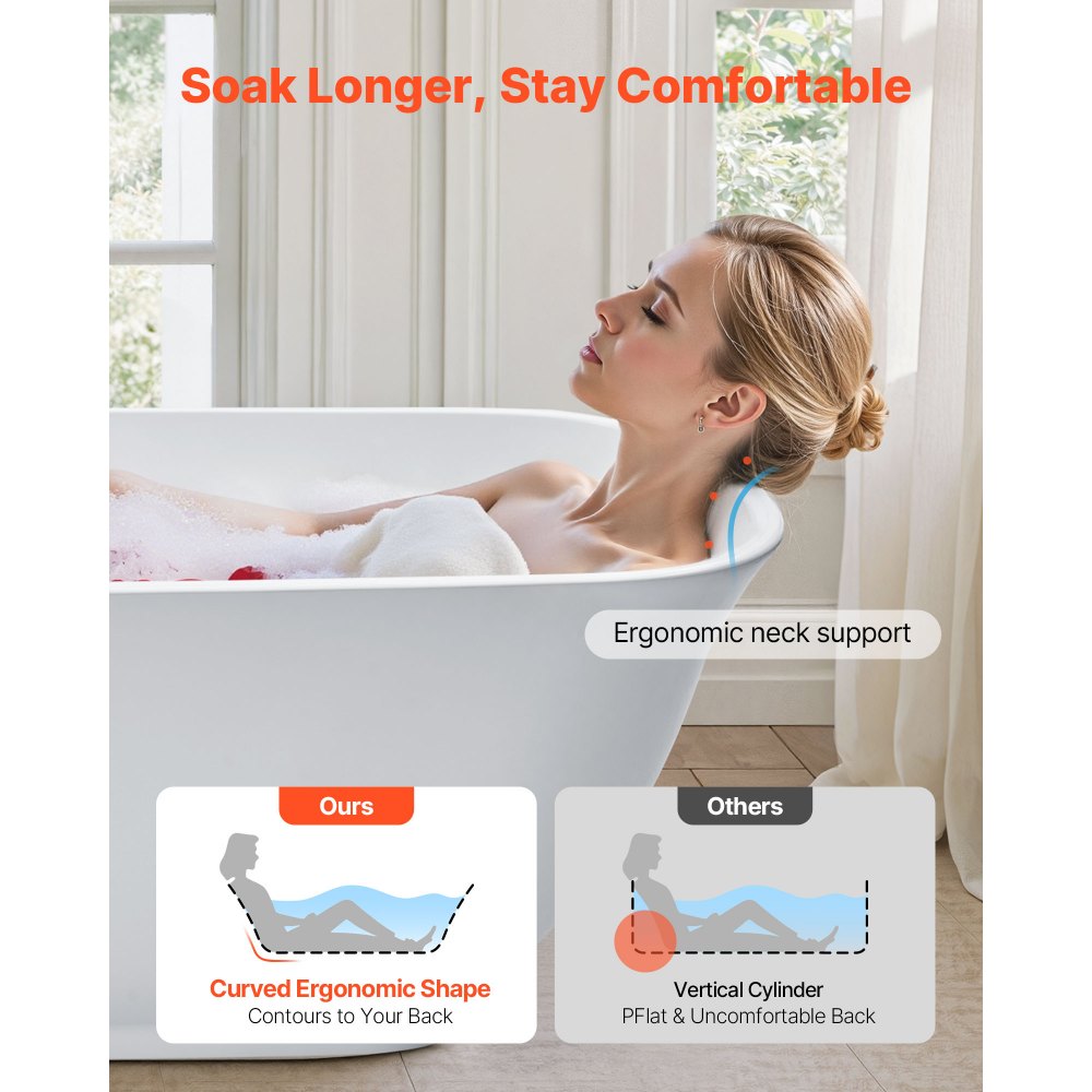 VEVOR Acrylic Freestanding Bathtub, 67 Inch Contemporary Soaking White Tub with Polished Chrome Overflow and Drain, Elegant Oval Shape Stand Alone Soaker Tub for Modern Bathroom or Remodel Projects