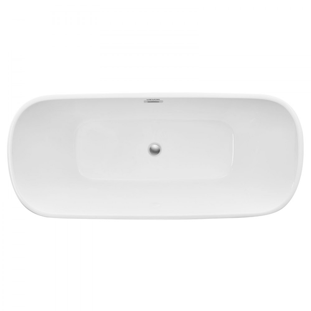 VEVOR Acrylic Freestanding Bathtub, 67 Inch Contemporary Soaking White Tub with Polished Chrome Overflow and Drain, Elegant Oval Shape Stand Alone Soaker Tub for Modern Bathroom or Remodel Projects