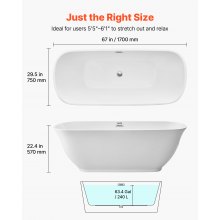 VEVOR Acrylic Freestanding Bathtub, 67 Inch Contemporary Soaking White Tub with Polished Chrome Overflow and Drain, Elegant Oval Shape Stand Alone Soaker Tub for Modern Bathroom or Remodel Projects