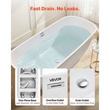VEVOR Acrylic Freestanding Bathtub, 67 Inch Contemporary Soaking White Tub with Polished Chrome Overflow and Drain, Elegant Oval Shape Stand Alone Soaker Tub for Modern Bathroom or Remodel Projects