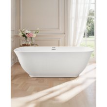 VEVOR Acrylic Freestanding Bathtub, 67 Inch Contemporary Soaking White Tub with Polished Chrome Overflow and Drain, Elegant Oval Shape Stand Alone Soaker Tub for Modern Bathroom or Remodel Projects