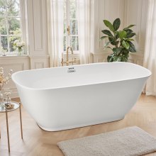 VEVOR Acrylic Freestanding Bathtub, 67 Inch Contemporary Soaking White Tub with Polished Chrome Overflow and Drain, Elegant Oval Shape Stand Alone Soaker Tub for Modern Bathroom or Remodel Projects