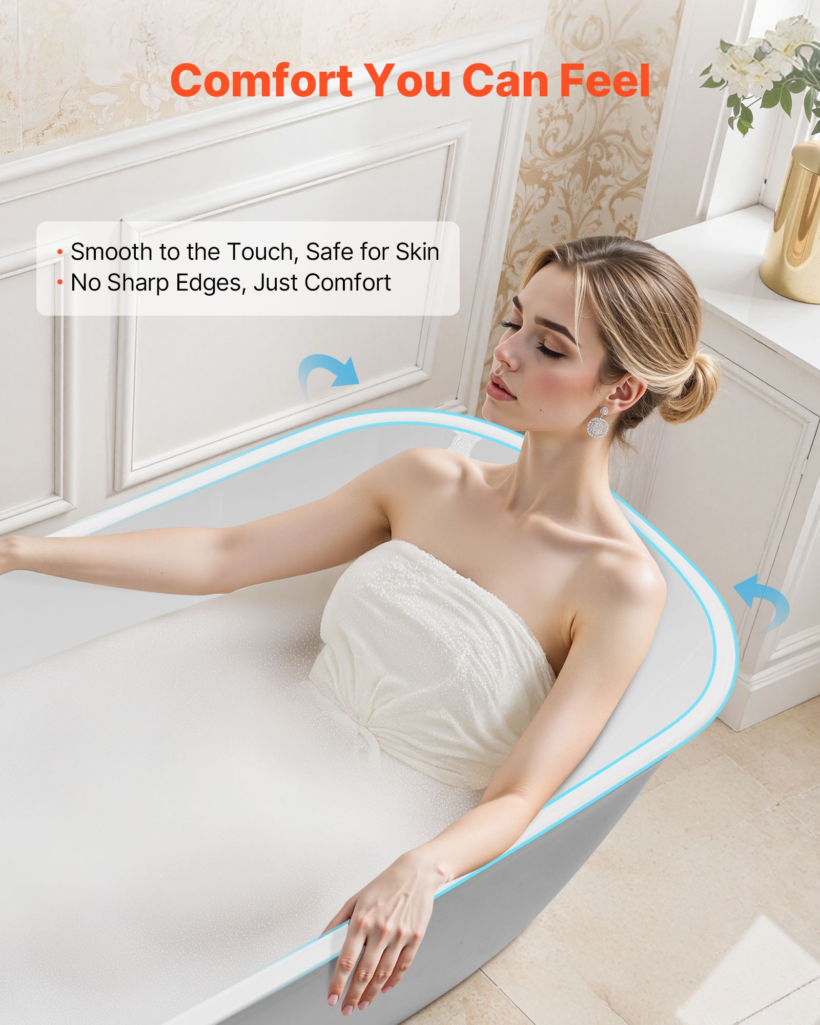 VEVOR Acrylic Freestanding Bathtub, 67 Inch Contemporary Soaking White Tub with Polished Chrome Overflow and Drain, Elegant Oval Shape Stand Alone Soaker Tub for Modern Bathroom or Remodel Projects