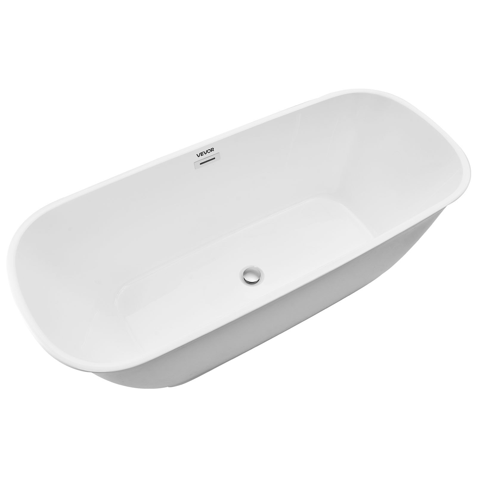 VEVOR Acrylic Freestanding Bathtub, 67 Inch Contemporary Soaking White Tub with Polished Chrome Overflow and Drain, Elegant Oval Shape Stand Alone Soaker Tub for Modern Bathroom or Remodel Projects