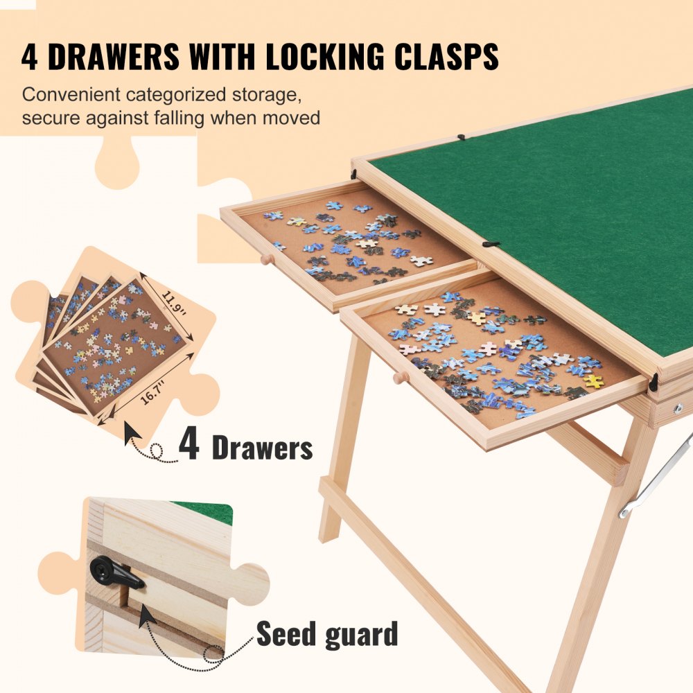VEVOR puzzle table with 4 drawers and locking clasps for secure and categorized puzzle storage.