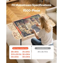 1500Piece Puzzle Board with Leg Drawer Adjustable Portable Wooden Jigsaw 34x25in