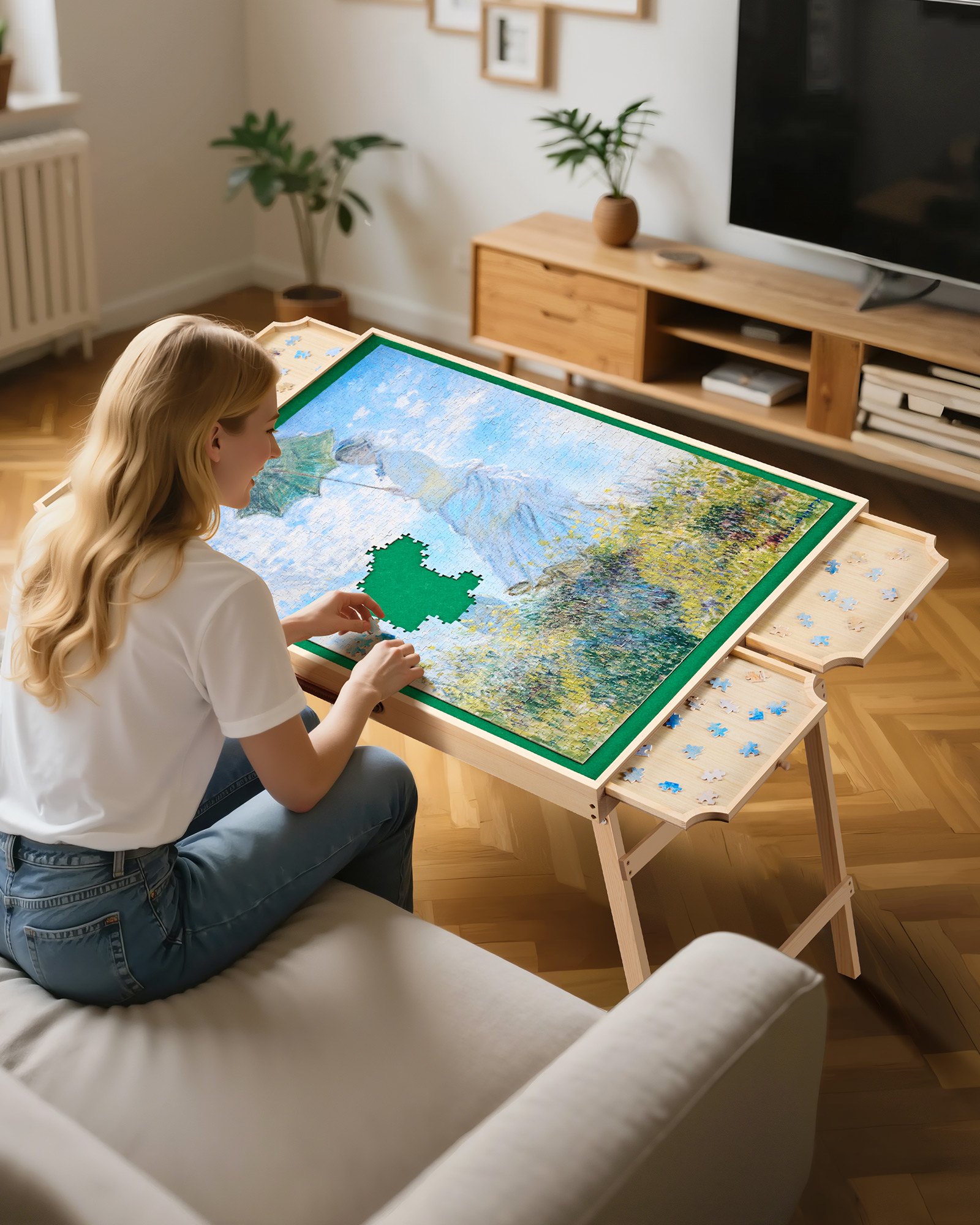 VEVOR 1500 Piece Puzzle Table with Folding Legs, 4 Drawers and Cover, 86x63cm Portable Wooden Board, Felt Surface Jigsaw Puzzle Accessories for Adults, Adjustable 6-Tilting-Angle, Gift for Mom