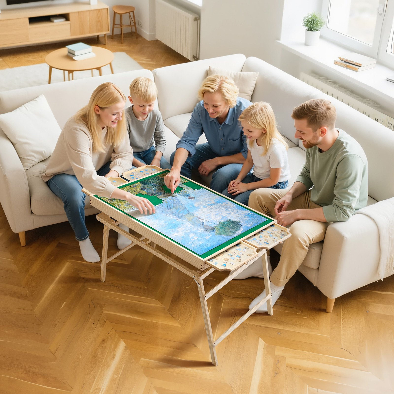 VEVOR 1500 Piece Puzzle Table with Folding Legs, 4 Drawers and Cover, 86x63cm Portable Wooden Board, Felt Surface Jigsaw Puzzle Accessories for Adults, Adjustable 6-Tilting-Angle, Gift for Mom