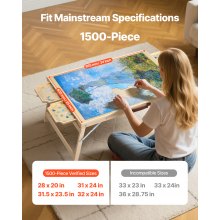 1500 Piece Puzzle Board with Folding Leg Drawer Portable Wooden Jigsaw 34x25 in
