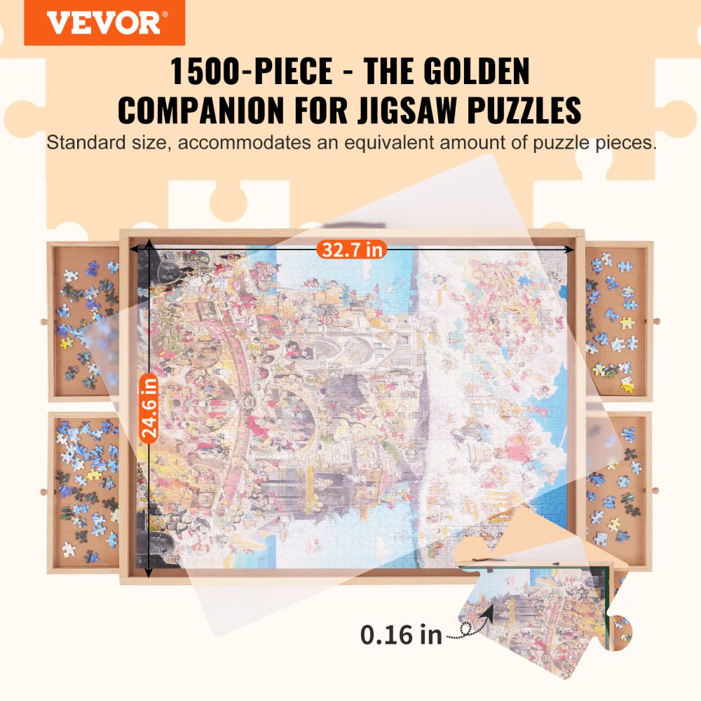 VEVOR Table de puzzle de 1500 pièces avec pieds pliants, 4 tiroirs