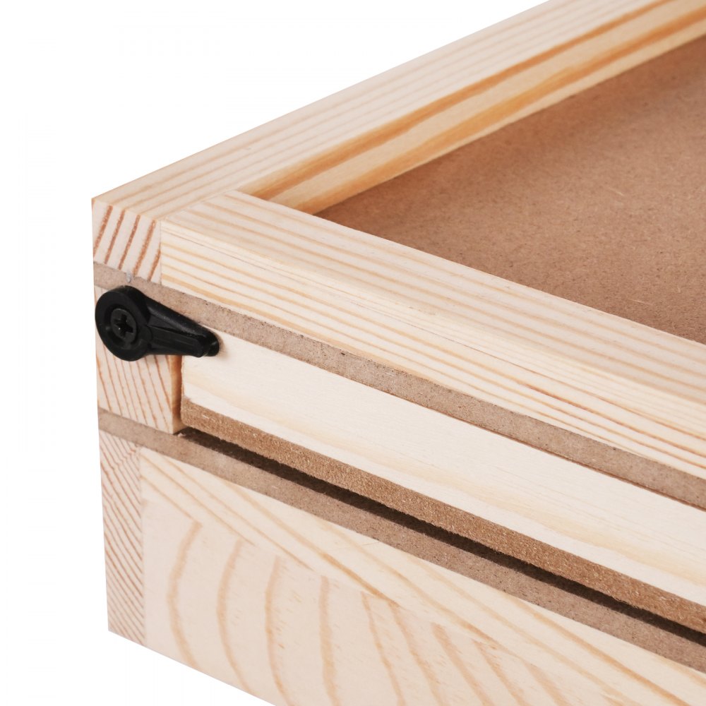 close-up of natural wood corner with black screw detailing on VEVOR puzzle table.