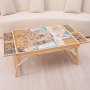 VEVOR puzzle table with wooden frame, foldable legs, pull-out trays, and colorful partially completed puzzle.