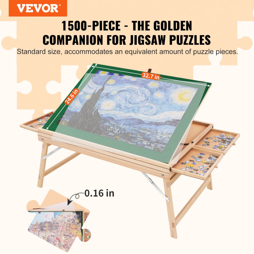 VEVOR 1500 Piece Puzzle Table with Folding Legs, 4 Drawers and Cover,  32.7x24.6 Wooden Jigsaw Puzzle Plateau, Adjustable 3-Tilting-Angle Puzzle  Board, Puzzle Storage System for Adults, Gift for Mom