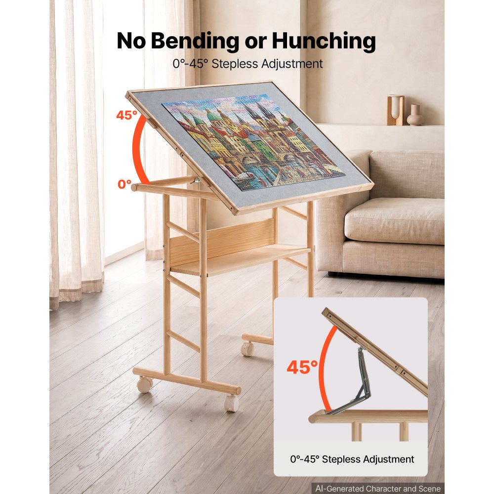 VEVOR 1500 Piece Puzzle Table with Legs, 4 Drawers, and Cover, 87x63 cm, Gift for Mom, Portable Wooden Board, Felt Surface Puzzles Jigsaw Accessories for Adults, 0°-45° Tilting Storage Organizer
