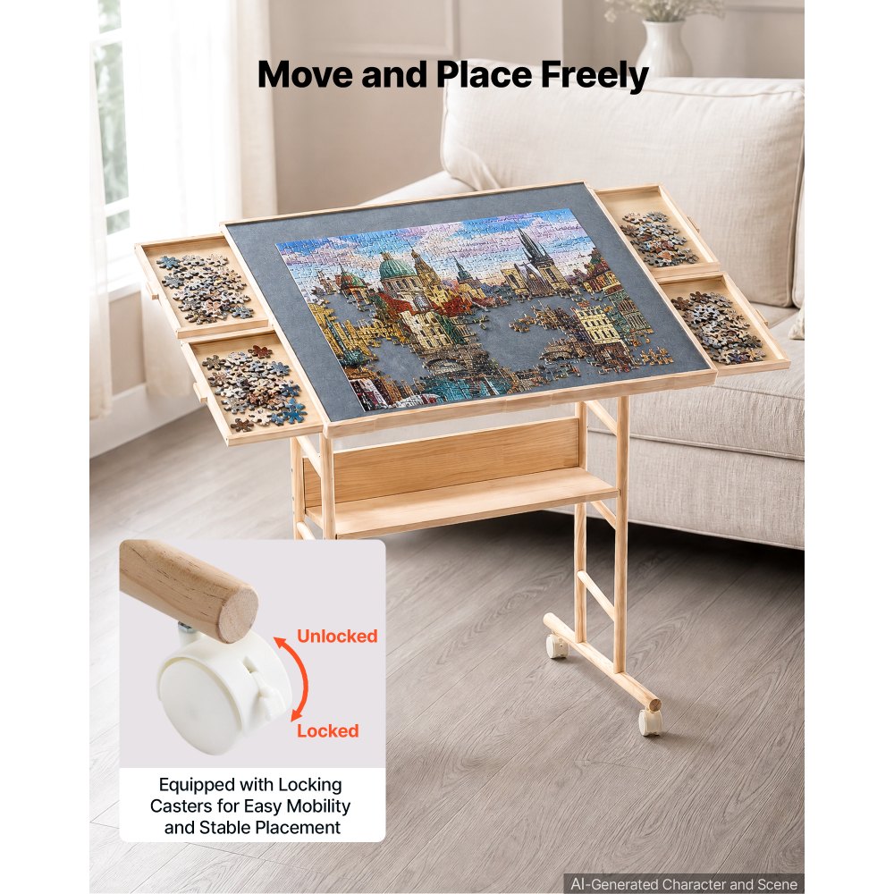 VEVOR 1500 Piece Puzzle Table with Legs, 4 Drawers, and Cover, 87x63 cm, Gift for Mom, Portable Wooden Board, Felt Surface Puzzles Jigsaw Accessories for Adults, 0°-45° Tilting Storage Organizer