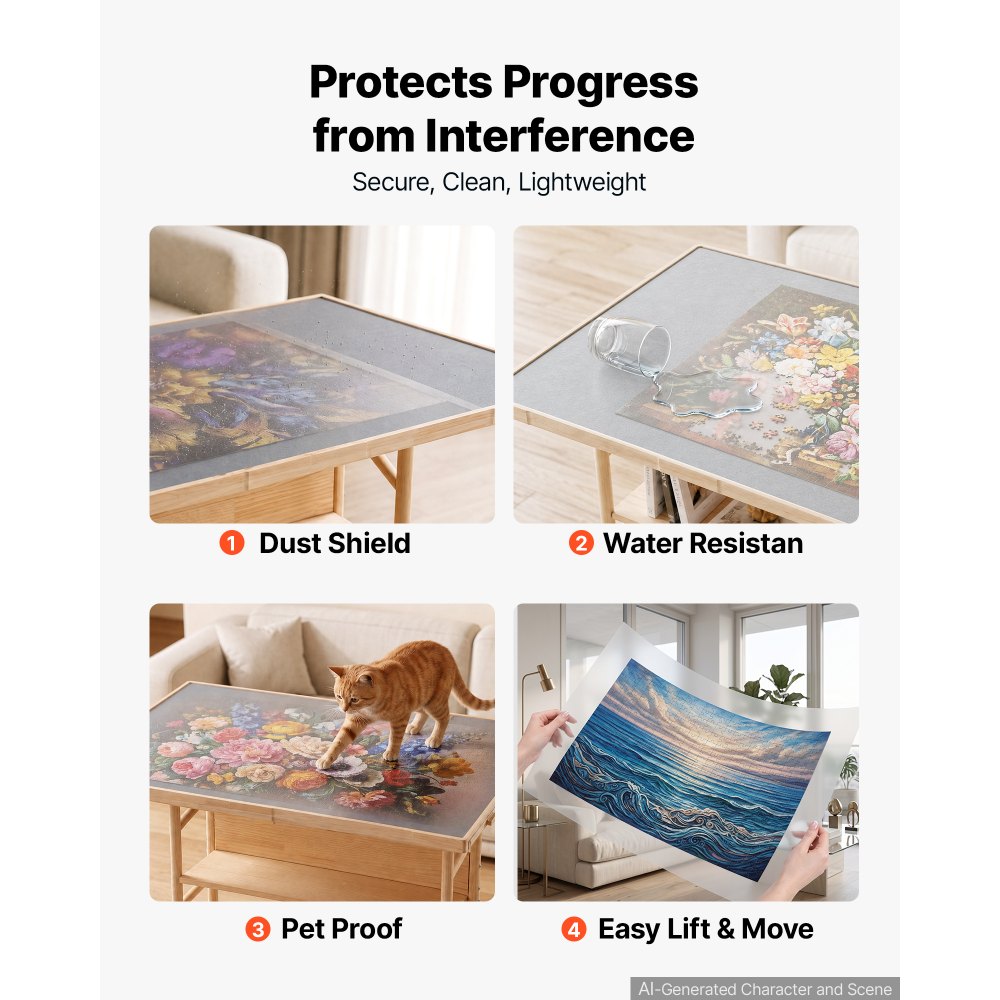 VEVOR 1500 Piece Puzzle Table with Legs, 4 Drawers, and Cover, 87x63 cm, Gift for Mom, Portable Wooden Board, Felt Surface Puzzles Jigsaw Accessories for Adults, 0°-45° Tilting Storage Organizer