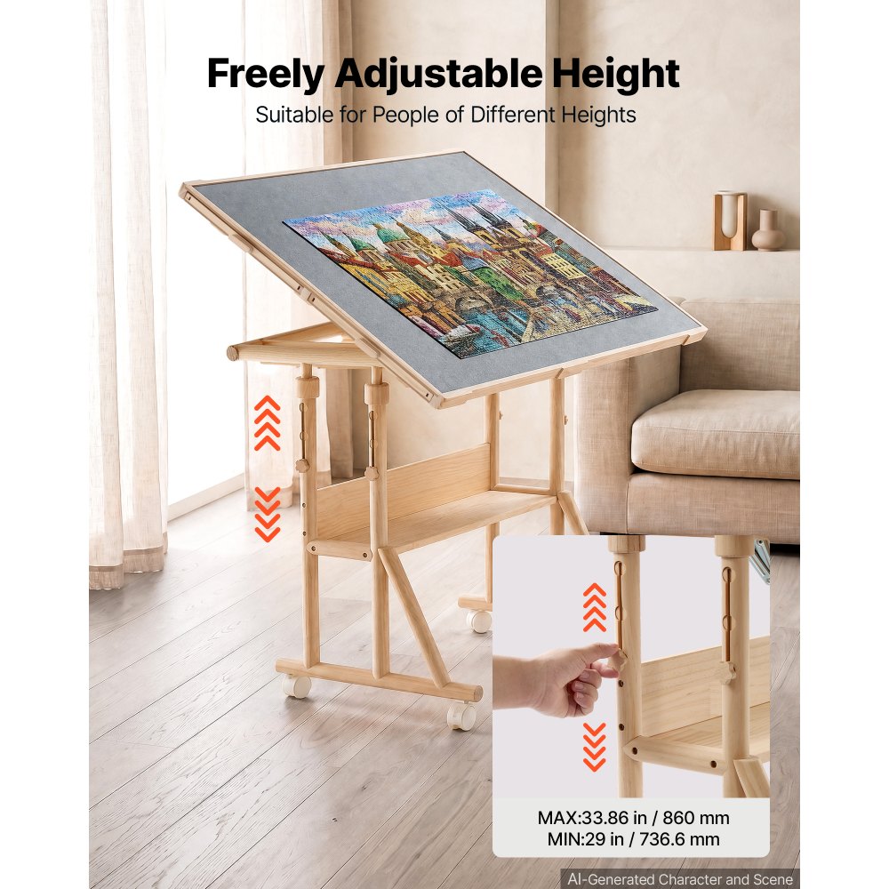 VEVOR 1500 Piece Puzzle Table with Legs, Wheels, 4 Drawers, Cover, 87x63 cm, Gift for Mom, Portable Wooden Board, Felt Surface Jigsaw Puzzle Accessories for Adults, Adjustable Height Storage Organizer