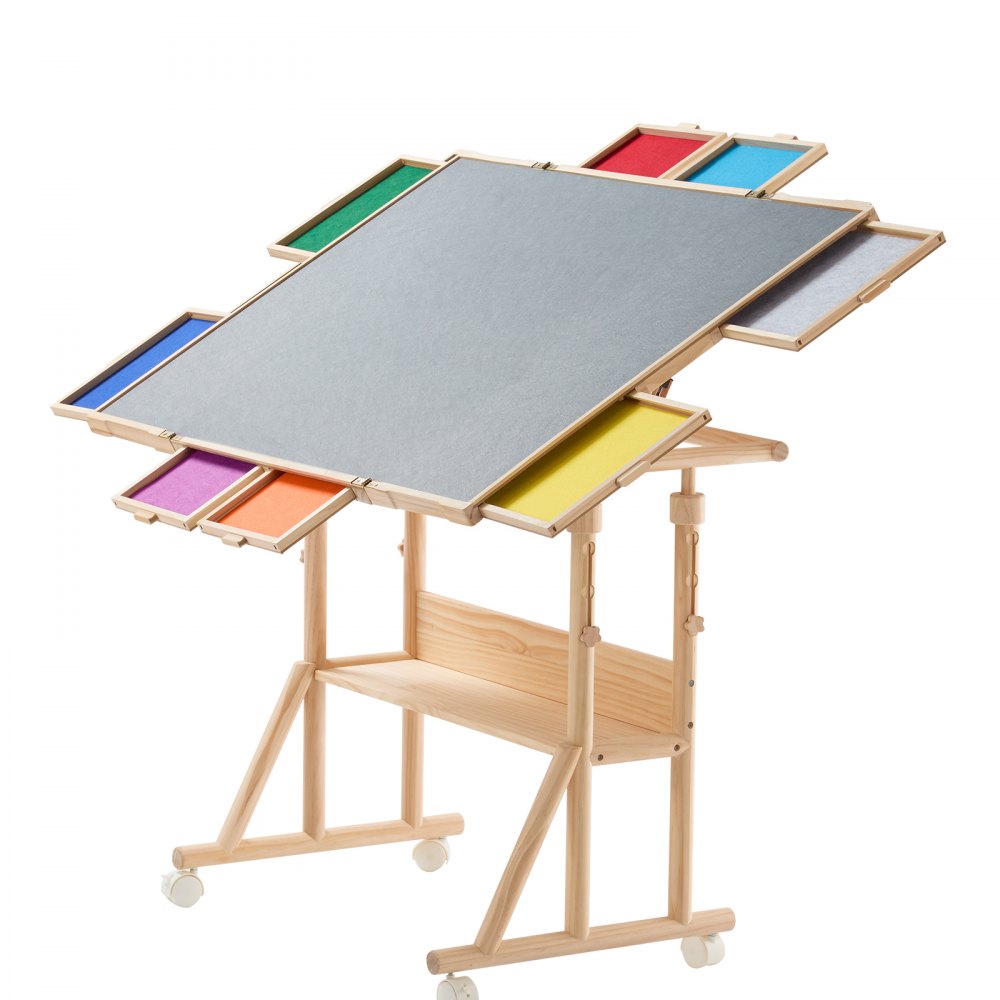 VEVOR 2000 Piece Rotating Puzzle Table with Legs Wheels 8 Drawers 103x73 cm, Colorful Felt Drawers, Portable Wooden Board, Felt Surface Jigsaw Puzzle Accessories, 5 Tilt Angles, Adjustable Height