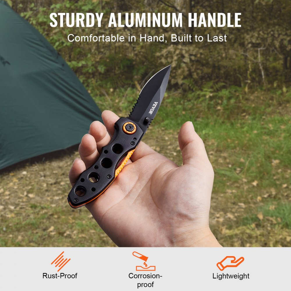 VEVOR Folding Pocket Knife, 3 in/7.6 cm 7Cr17Mov Blade, Aluminum Handle Small EDC Knife with Pocket Clip, Sharp Camping Survival Hiking Knife, 2.8 oz/0.08 kg Easy to Carry for Men Women Self Defense