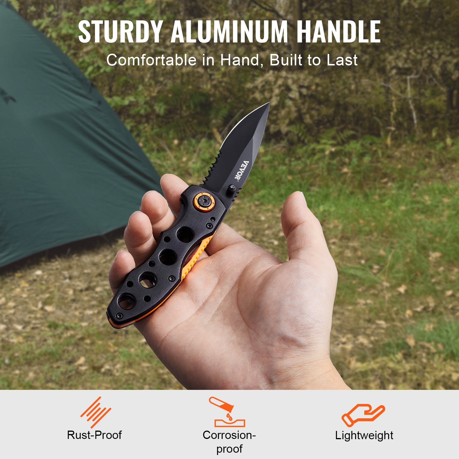 VEVOR Folding Pocket Knife, 3 in/7.6 cm 7Cr17Mov Blade, Aluminum Handle Small EDC Knife with Pocket Clip, Sharp Camping Survival Hiking Knife, 2.8 oz/0.08 kg Easy to Carry for Men Women Self Defense