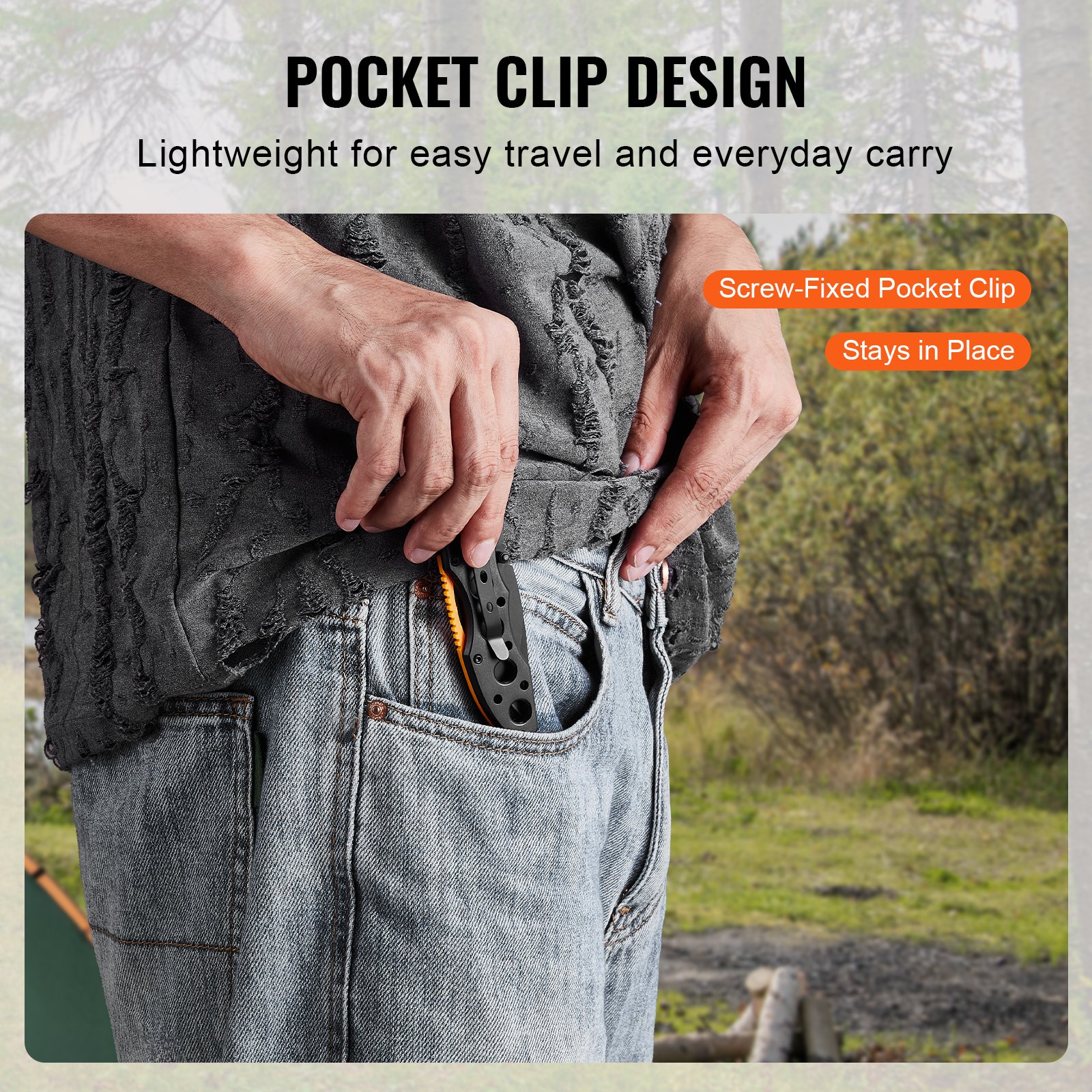 VEVOR Folding Pocket Knife, 3 in/7.6 cm 7Cr17Mov Blade, Aluminum Handle Small EDC Knife with Pocket Clip, Sharp Camping Survival Hiking Knife, 2.8 oz/0.08 kg Easy to Carry for Men Women Self Defense
