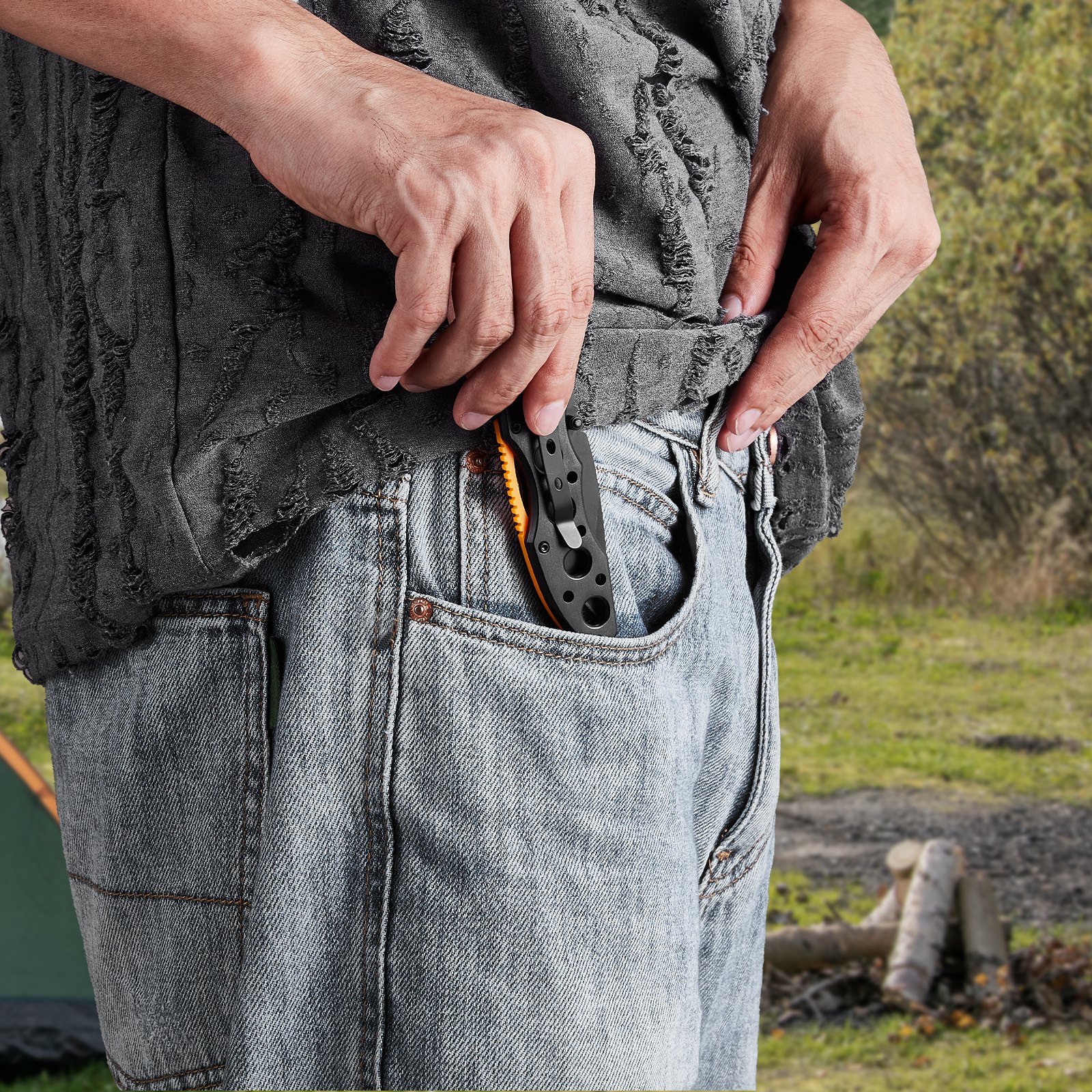 VEVOR Folding Pocket Knife, 3 in/7.6 cm 7Cr17Mov Blade, Aluminum Handle Small EDC Knife with Pocket Clip, Sharp Camping Survival Hiking Knife, 2.8 oz/0.08 kg Easy to Carry for Men Women Self Defense