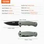 VEVOR Folding Pocket Knife, 3.5 in/8.8 cm D2 Steel Blade, G10 Handle Small EDC Knife with Pocket Clip, Sharp Camping Survival Hiking Knife, 3.84 oz/0.1 kg Easy to Carry for Men Women Self Defense