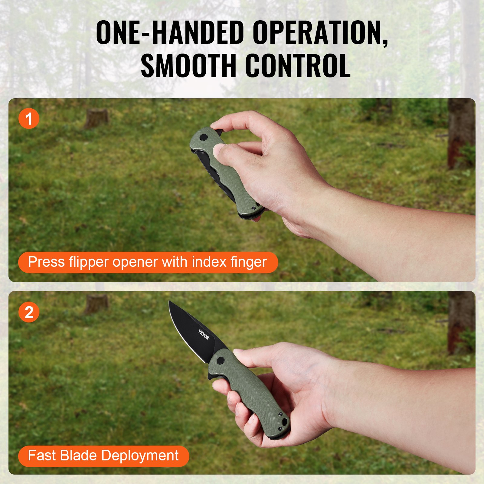 VEVOR Folding Pocket Knife, 3.5 in/8.8 cm D2 Steel Blade, G10 Handle Small EDC Knife with Pocket Clip, Sharp Camping Survival Hiking Knife, 3.84 oz/0.1 kg Easy to Carry for Men Women Self Defense