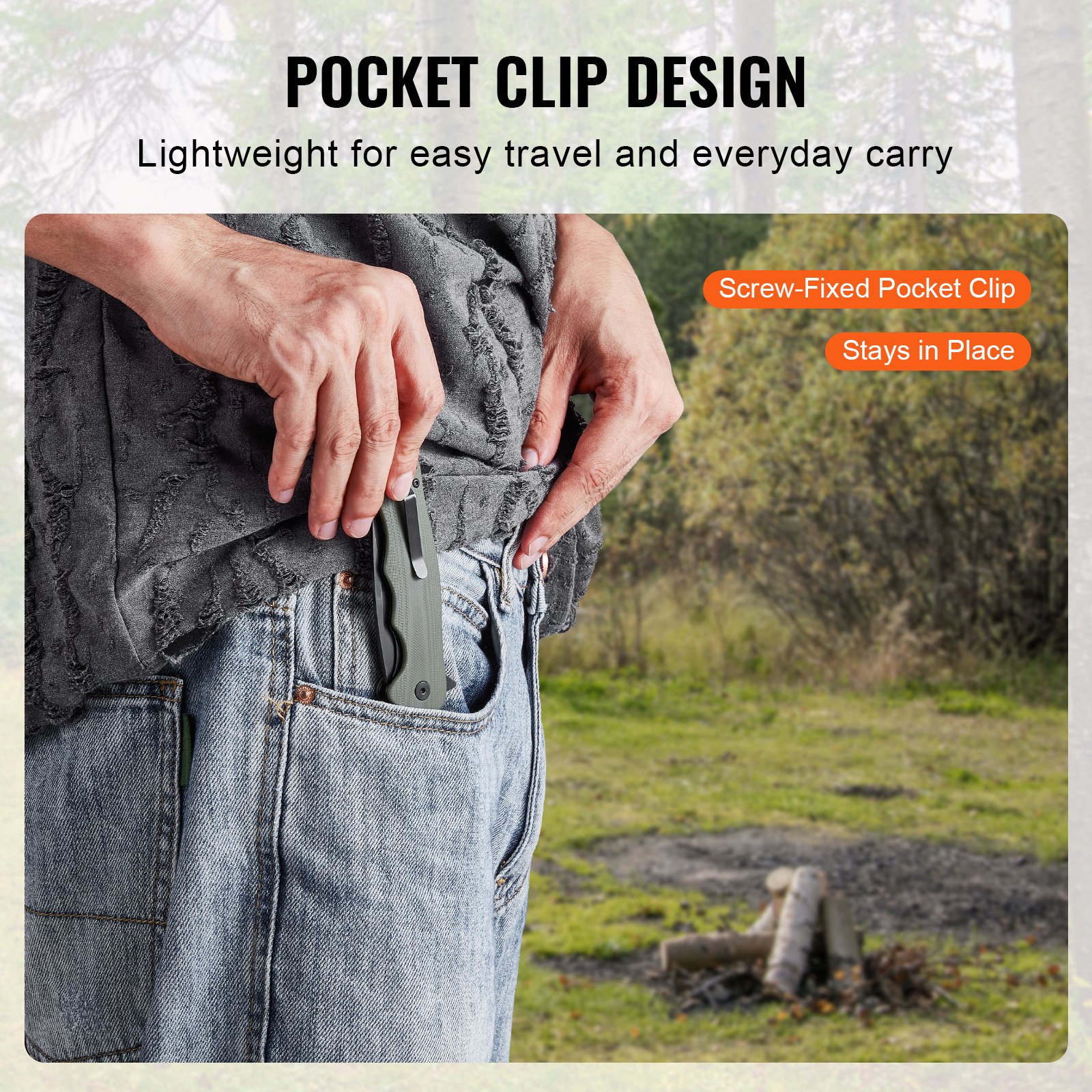 VEVOR Folding Pocket Knife, 3.5 in/8.8 cm D2 Steel Blade, G10 Handle Small EDC Knife with Pocket Clip, Sharp Camping Survival Hiking Knife, 3.84 oz/0.1 kg Easy to Carry for Men Women Self Defense