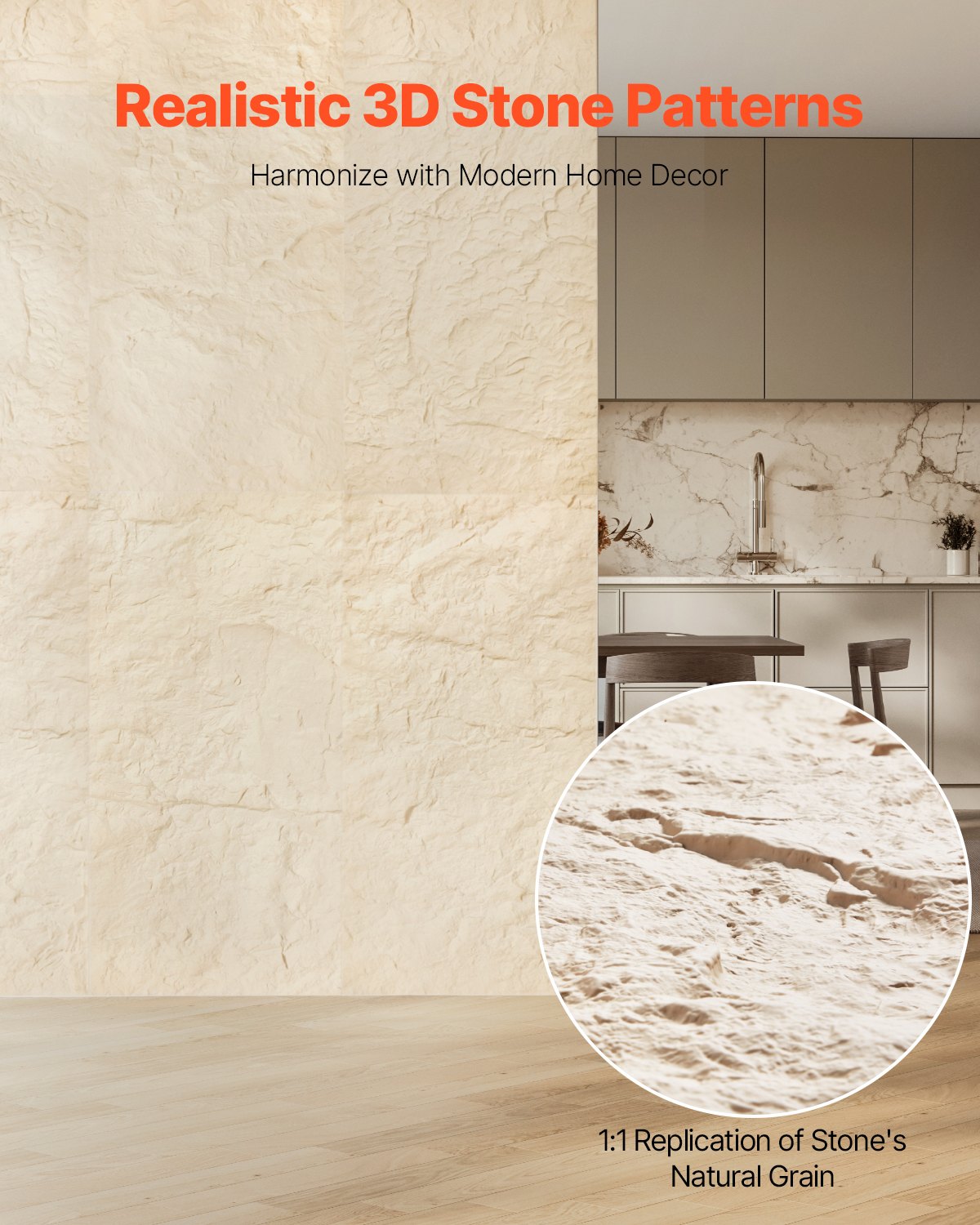 VEVOR 3D Wall Panels, 4 Pack 48 x 24 in PU Natural Stone Imitation Wall Art Tiles, 32 Sq.Ft Coverage Accent Wall Panel, Interior Home Decor for Ceiling, Bedroom, Living & Gaming Room, Stone Yellow