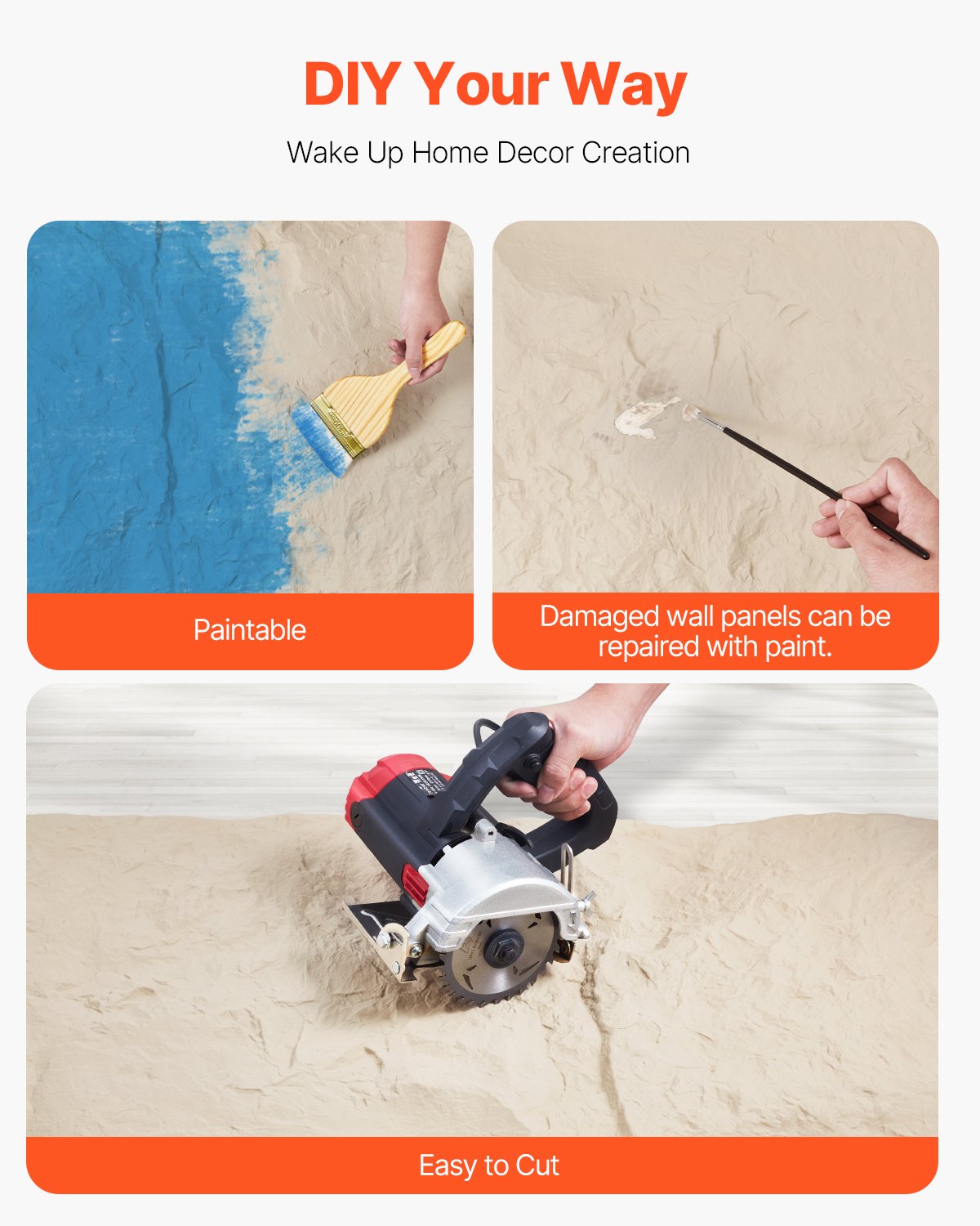 VEVOR 3D Wall Panels, 4 Pack 48 x 24 in PU Natural Stone Imitation Wall Art Tiles, 32 Sq.Ft Coverage Accent Wall Panel, Interior Home Decor for Ceiling, Bedroom, Living & Gaming Room, Stone Yellow