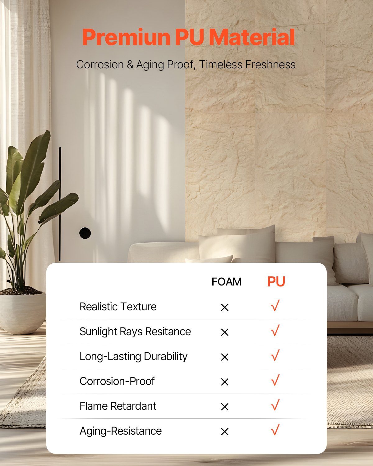 VEVOR 3D Wall Panels, 4 Pack 48 x 24 in PU Natural Stone Imitation Wall Art Tiles, 32 Sq.Ft Coverage Accent Wall Panel, Interior Home Decor for Ceiling, Bedroom, Living & Gaming Room, Stone Yellow