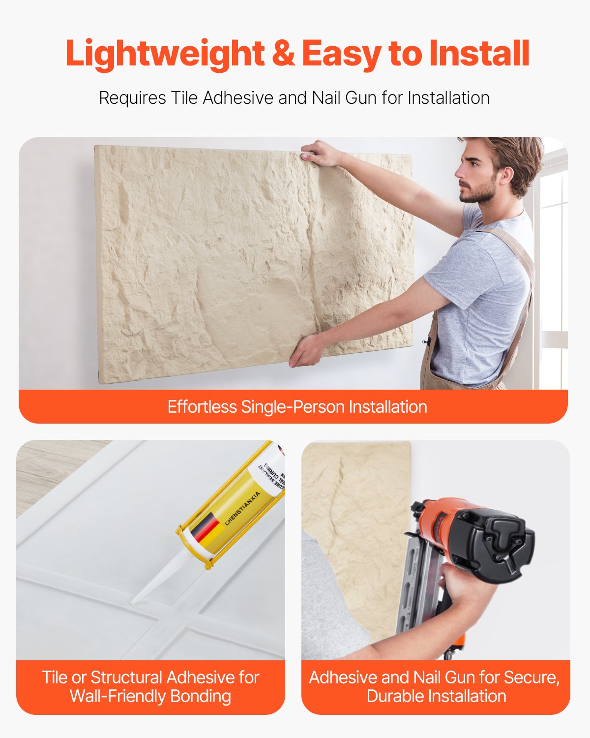 VEVOR 3D Wall Panels, 4 Pack 48 x 24 in PU Natural Stone Imitation Wall Art Tiles, 32 Sq.Ft Coverage Accent Wall Panel, Interior Home Decor for Ceiling, Bedroom, Living & Gaming Room, Stone Yellow