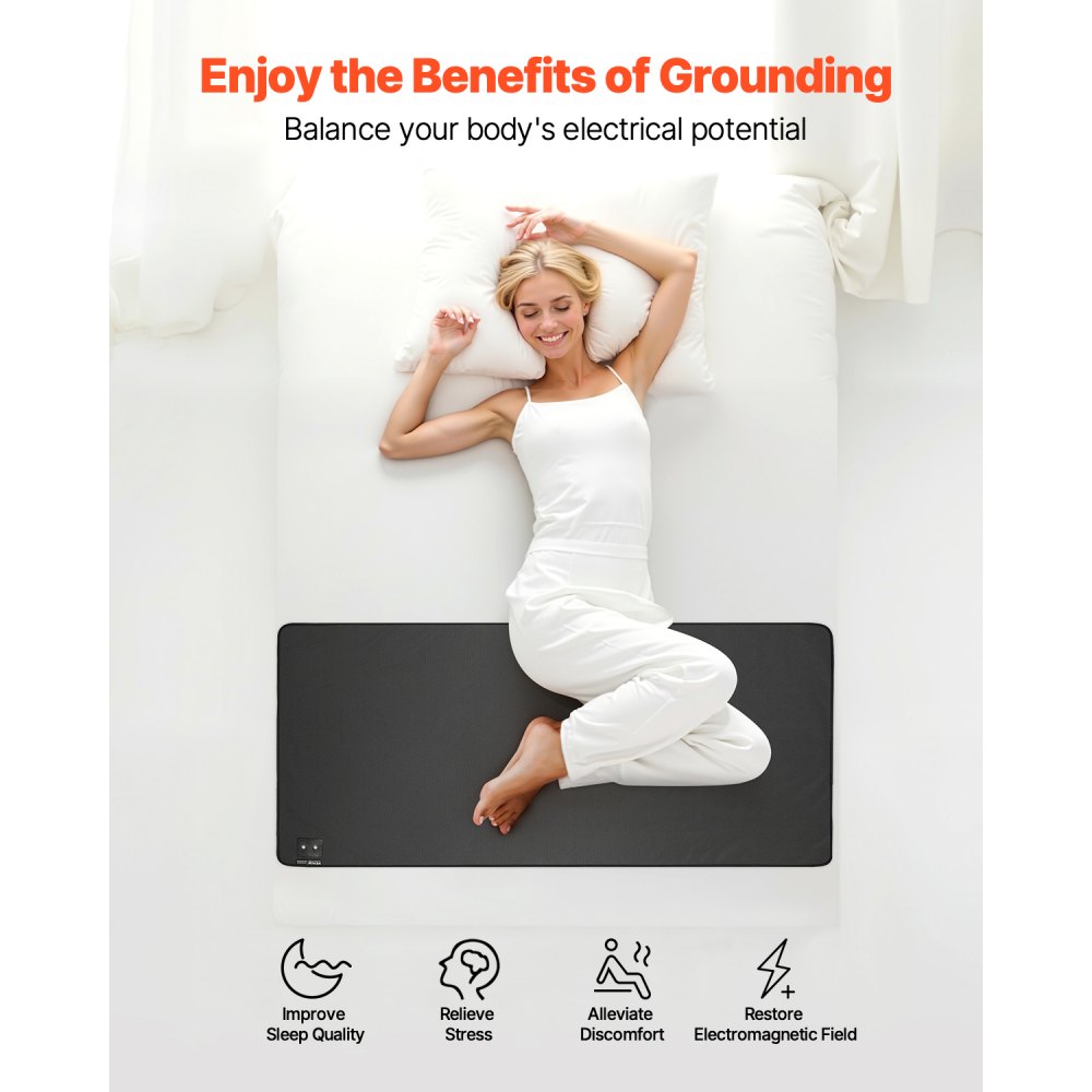 VEVOR Grounding Mat, 680 x 1520 mm Anti-Slip PU Leather Earthing Mat, with 15 Feet Grounding Cord, Grounding Pad for Sleep, Boost Energy, Improve Sleep, Reduce Anxiety at Home Office or Work