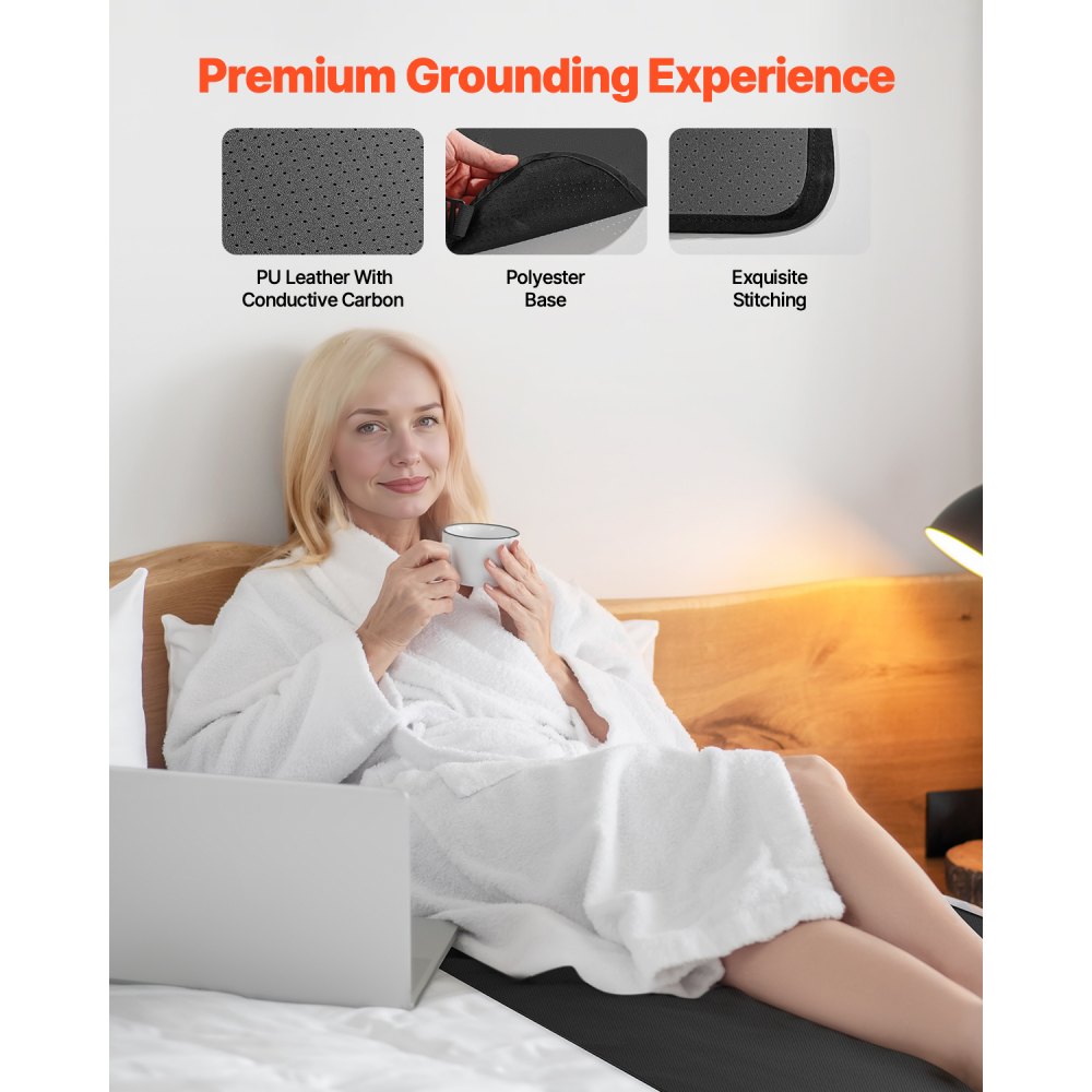 VEVOR Grounding Mat, 680 x 1520 mm Anti-Slip PU Leather Earthing Mat, with 15 Feet Grounding Cord, Grounding Pad for Sleep, Boost Energy, Improve Sleep, Reduce Anxiety at Home Office or Work