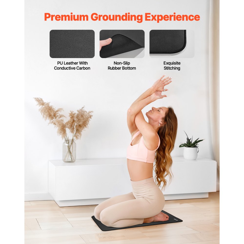 VEVOR Grounding Mat, 600 x 400 mm Anti-Slip PU Leather Earthing Mat (2 Packs), with 15 ft Grounding Cord, Grounding Pad for Sleep, Boost Energy, Improve Sleep, Reduce Anxiety at Home Office or Work