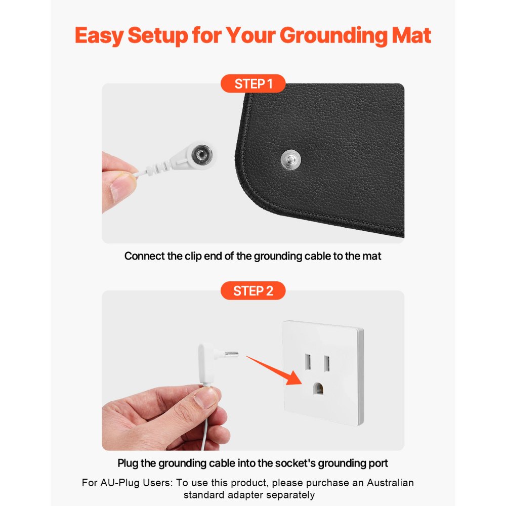 VEVOR Grounding Mat, 600 x 400 mm Anti-Slip PU Leather Earthing Mat (2 Packs), with 15 ft Grounding Cord, Grounding Pad for Sleep, Boost Energy, Improve Sleep, Reduce Anxiety at Home Office or Work