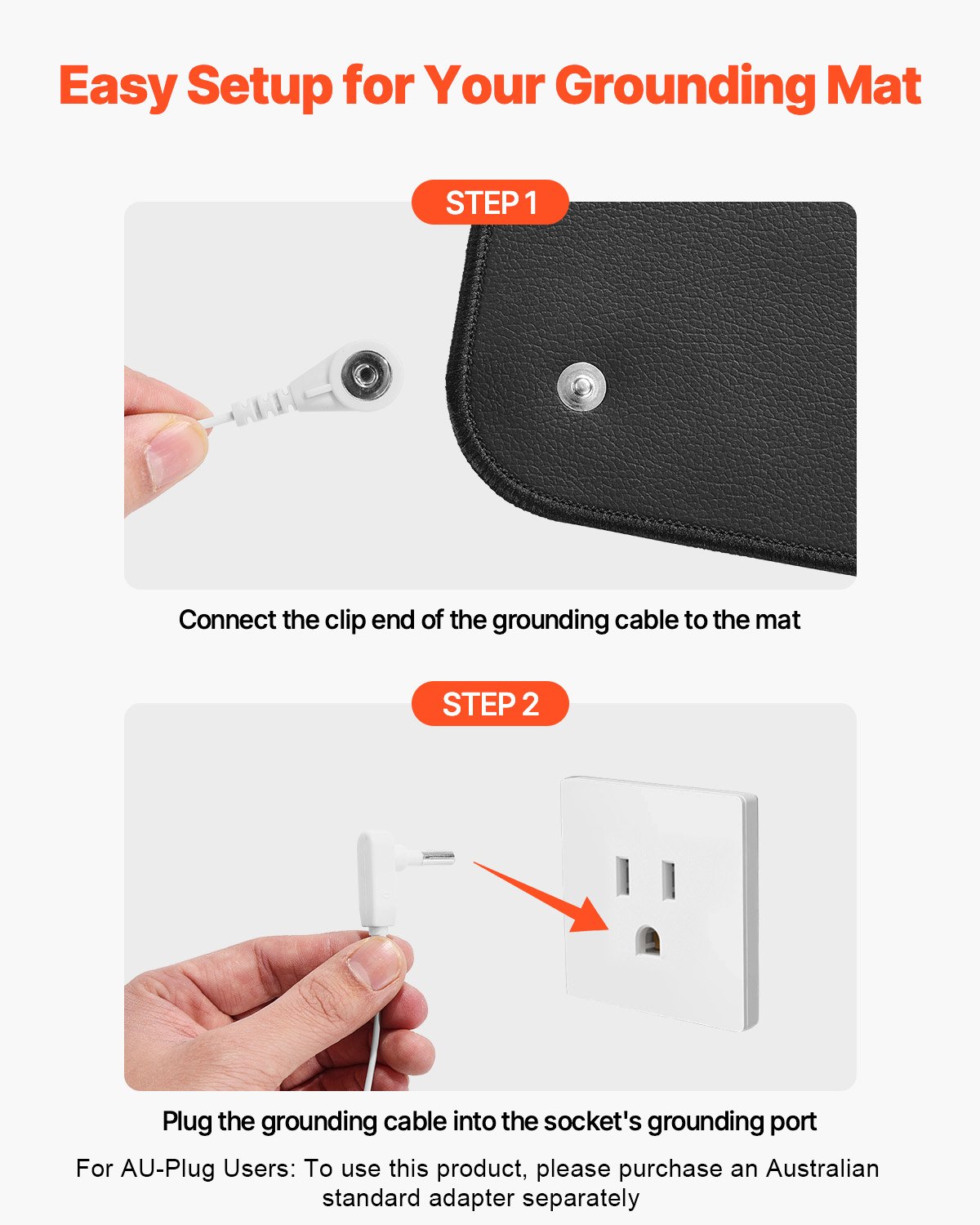 VEVOR Grounding Mat, 600 x 400 mm Anti-Slip PU Leather Earthing Mat (2 Packs), with 15 ft Grounding Cord, Grounding Pad for Sleep, Boost Energy, Improve Sleep, Reduce Anxiety at Home Office or Work