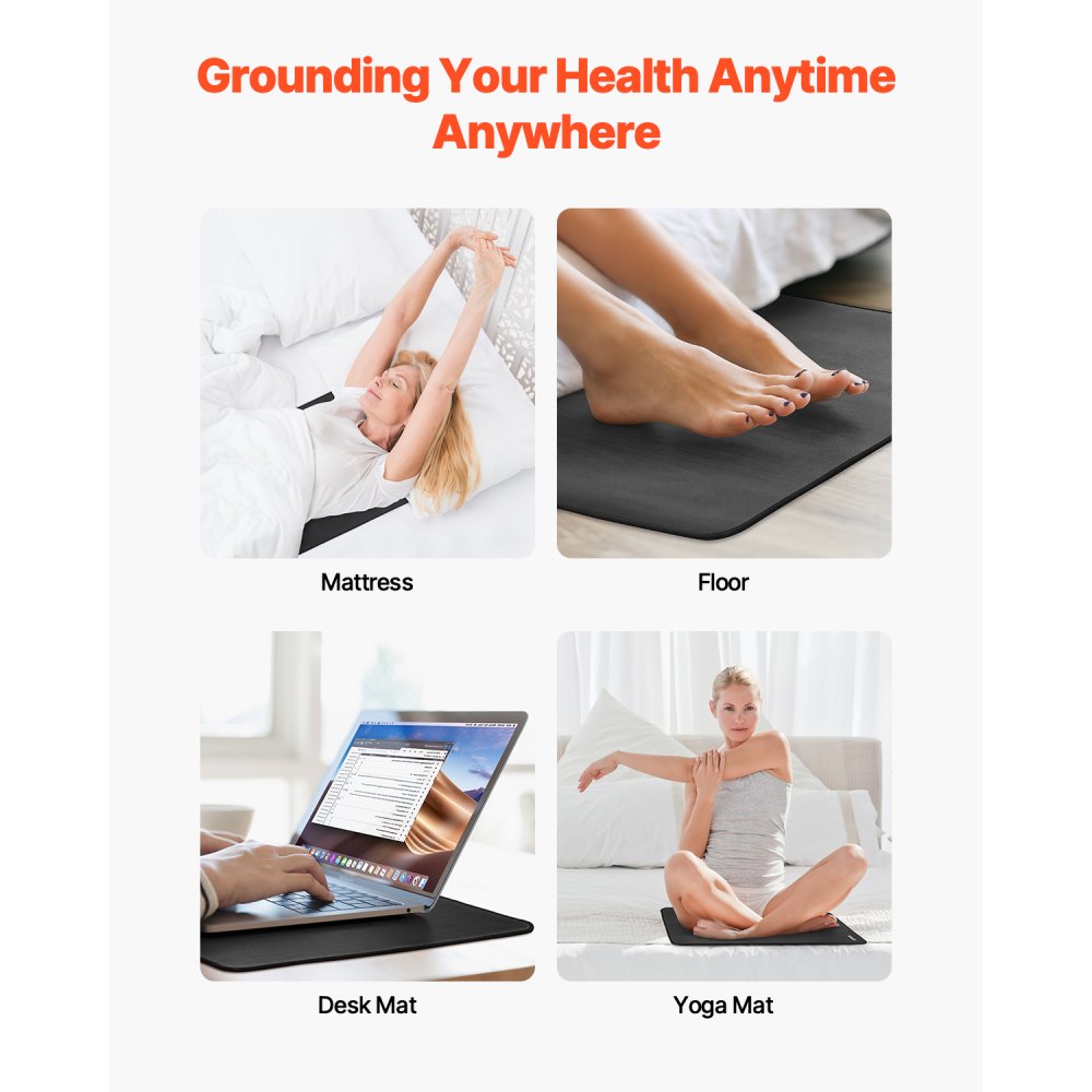 VEVOR Grounding Mat, 600 x 400 mm Anti-Slip PU Leather Earthing Mat, with 15 Feet Grounding Cord, Grounding Pad for Sleep, Boost Energy, Improve Sleep, Reduce Anxiety at Home Office or Work