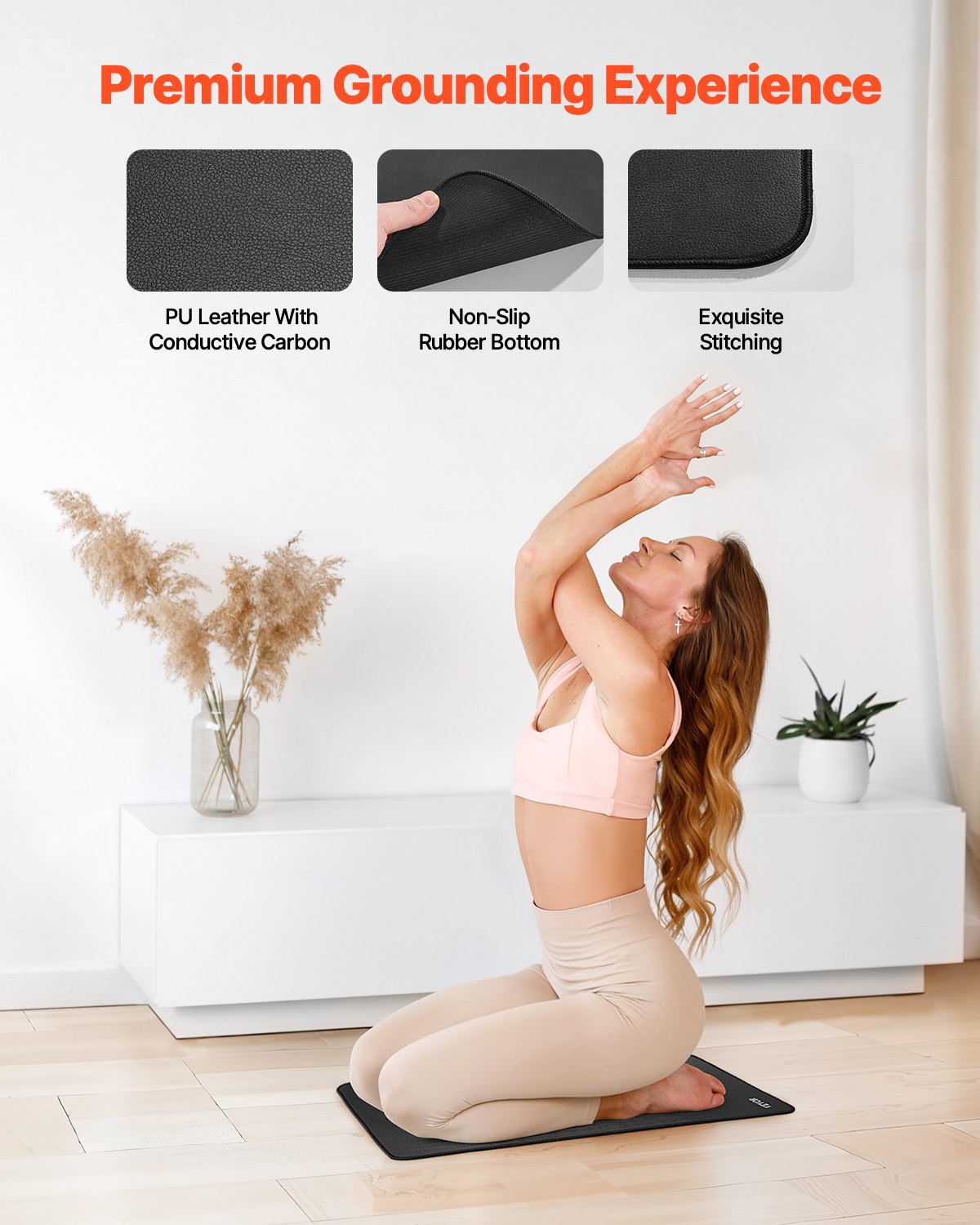 VEVOR Grounding Mat, 600 x 400 mm Anti-Slip PU Leather Earthing Mat, with 15 Feet Grounding Cord, Grounding Pad for Sleep, Boost Energy, Improve Sleep, Reduce Anxiety at Home Office or Work