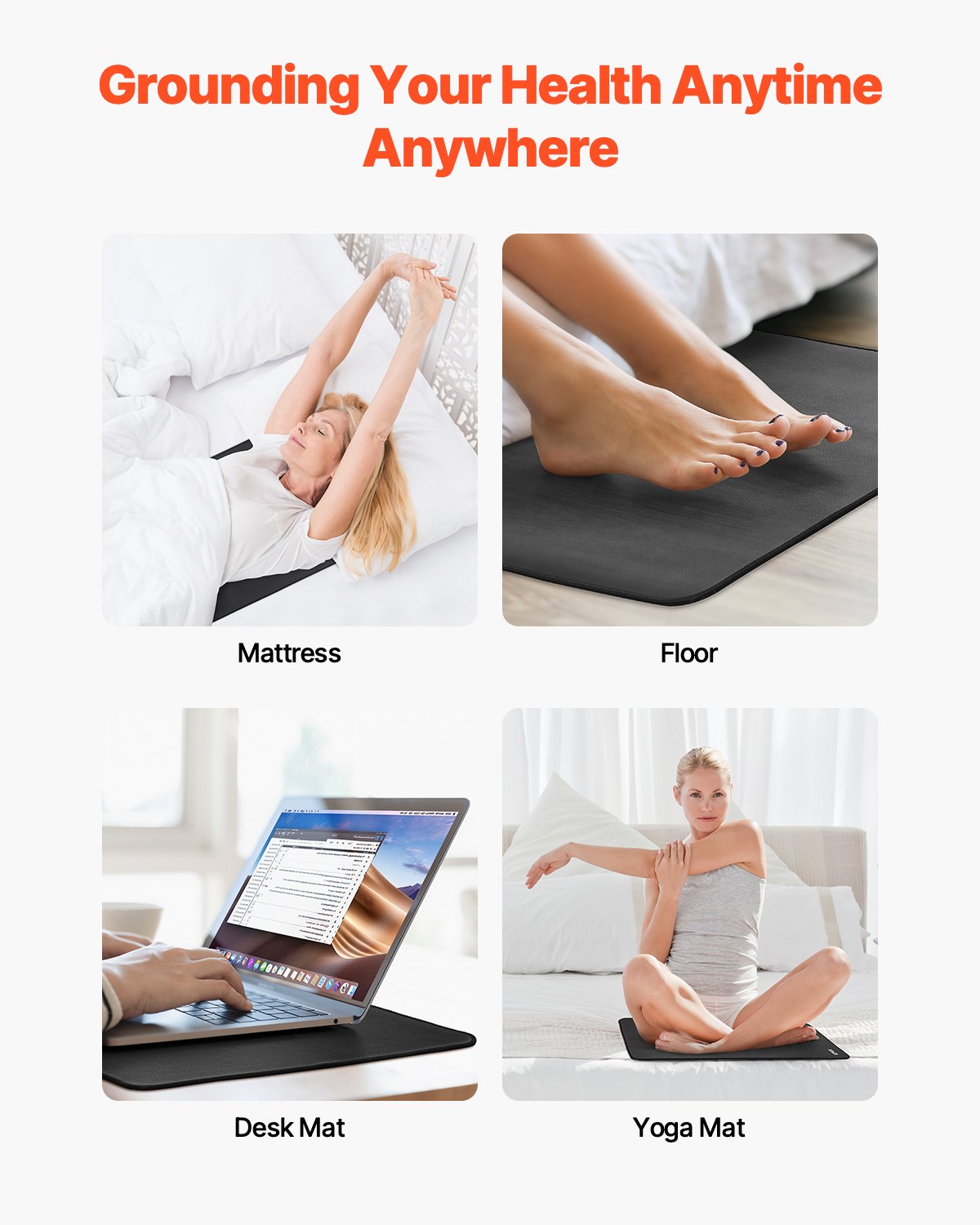 VEVOR Grounding Mat, 600 x 400 mm Anti-Slip PU Leather Earthing Mat, with 15 Feet Grounding Cord, Grounding Pad for Sleep, Boost Energy, Improve Sleep, Reduce Anxiety at Home Office or Work