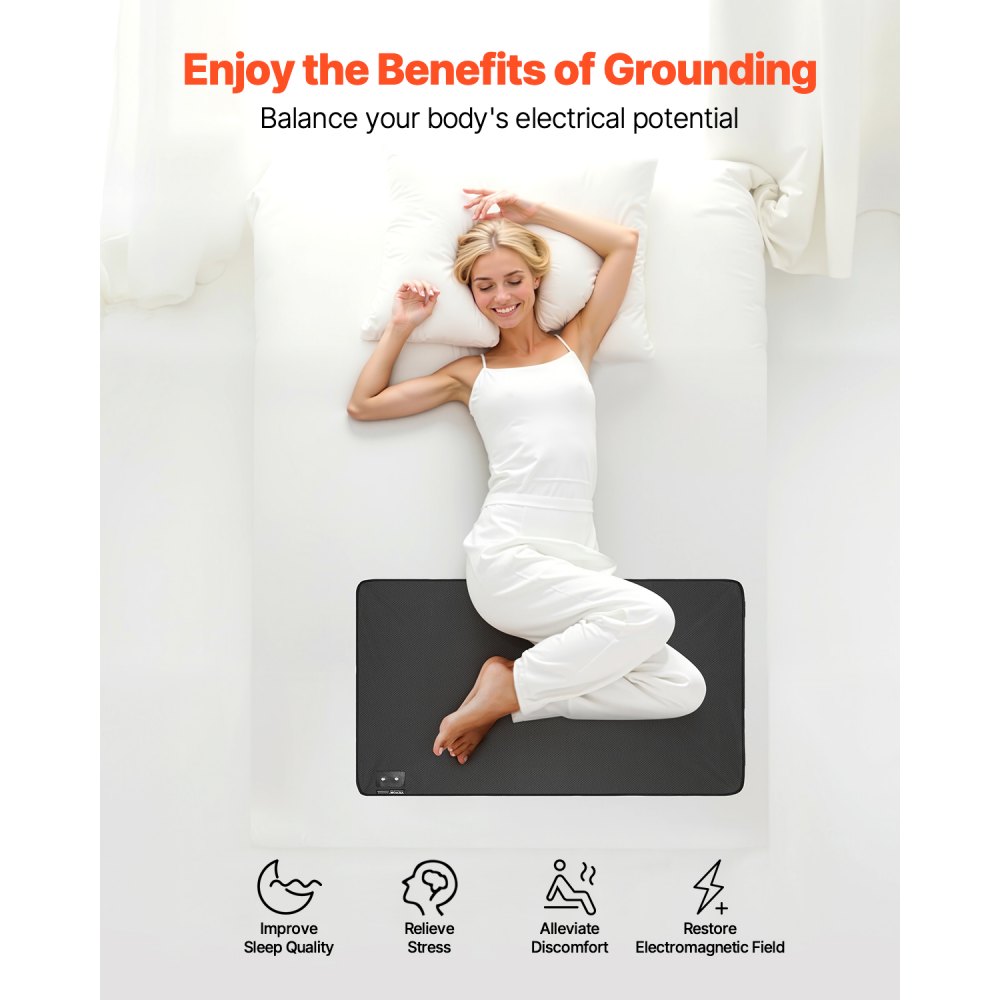 VEVOR Grounding Mat, 680 x 990 mm Anti-Slip PU Leather Earthing Mat, with 15 Feet Grounding Cord, Grounding Pad for Sleep, Boost Energy, Improve Sleep, Reduce Anxiety at Home Office or Work