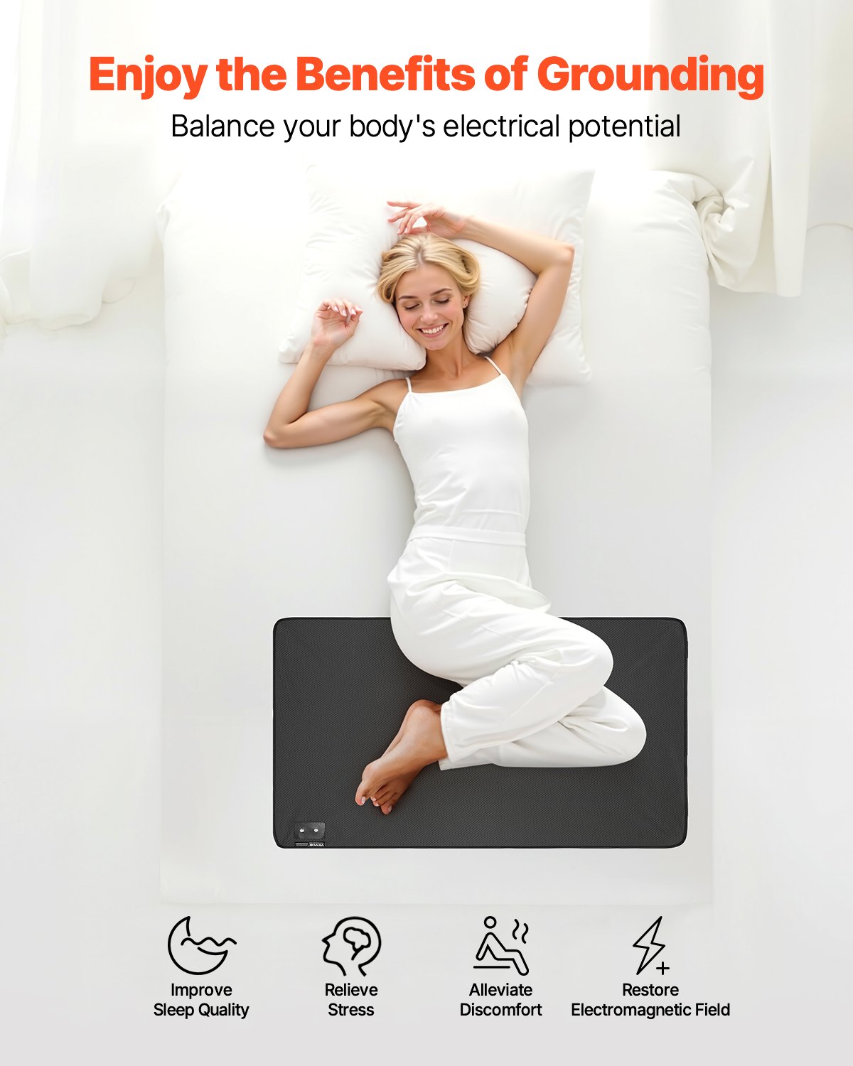 VEVOR Grounding Mat, 680 x 990 mm Anti-Slip PU Leather Earthing Mat, with 15 Feet Grounding Cord, Grounding Pad for Sleep, Boost Energy, Improve Sleep, Reduce Anxiety at Home Office or Work