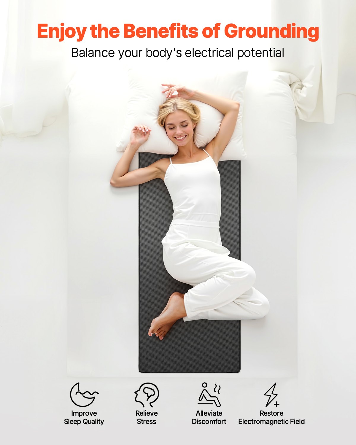 VEVOR Grounding Mat, 680 x 1980 mm Anti-Slip PU Leather Earthing Mat, with 15 Feet Grounding Cord, Grounding Pad for Sleep, Boost Energy, Improve Sleep, Reduce Anxiety at Home Office or Work