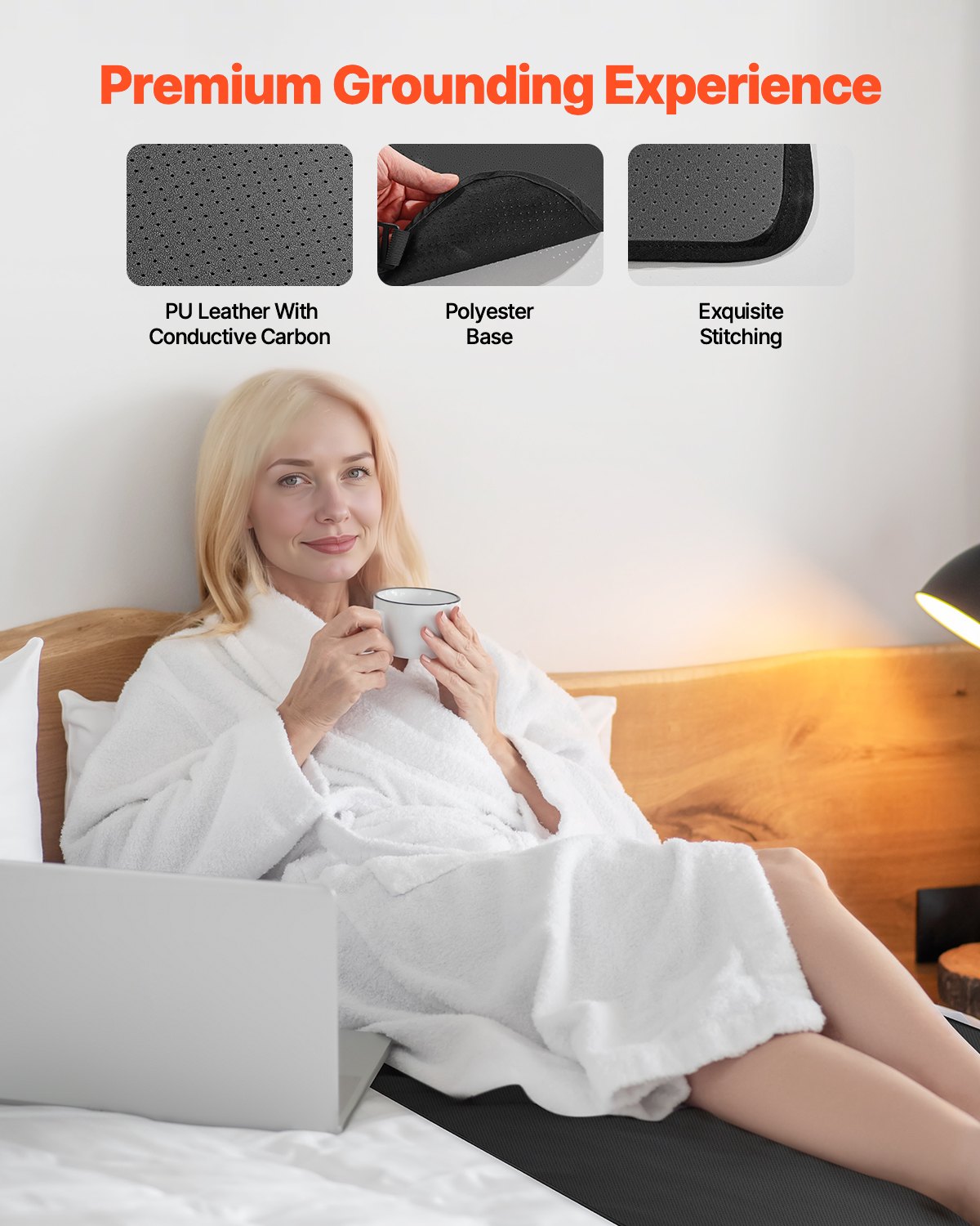 VEVOR Grounding Mat, 680 x 1980 mm Anti-Slip PU Leather Earthing Mat, with 15 Feet Grounding Cord, Grounding Pad for Sleep, Boost Energy, Improve Sleep, Reduce Anxiety at Home Office or Work