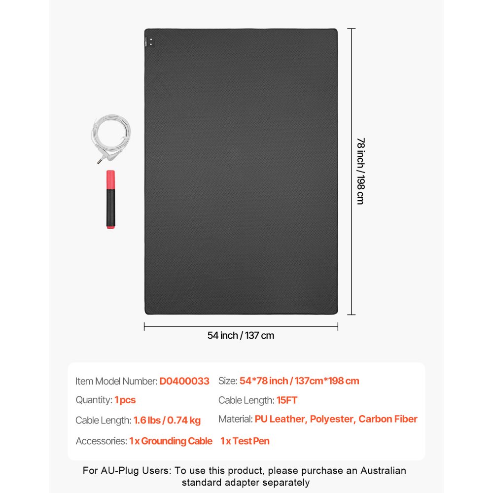 VEVOR Grounding Mat, 1380 x 1980 mm Anti-Slip PU Leather Earthing Mat, with 15 Feet Grounding Cord, Grounding Pad for Sleep, Boost Energy, Improve Sleep, Reduce Anxiety at Home Office or Work