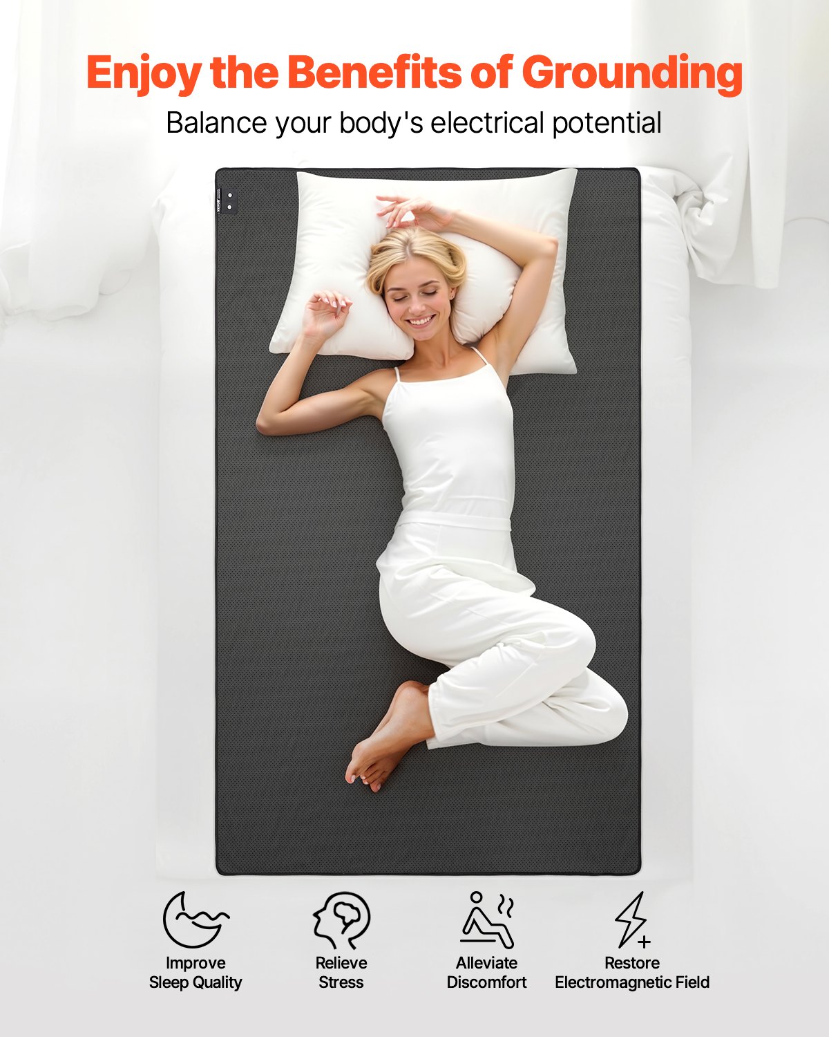 VEVOR Grounding Mat, 1380 x 1980 mm Anti-Slip PU Leather Earthing Mat, with 15 Feet Grounding Cord, Grounding Pad for Sleep, Boost Energy, Improve Sleep, Reduce Anxiety at Home Office or Work