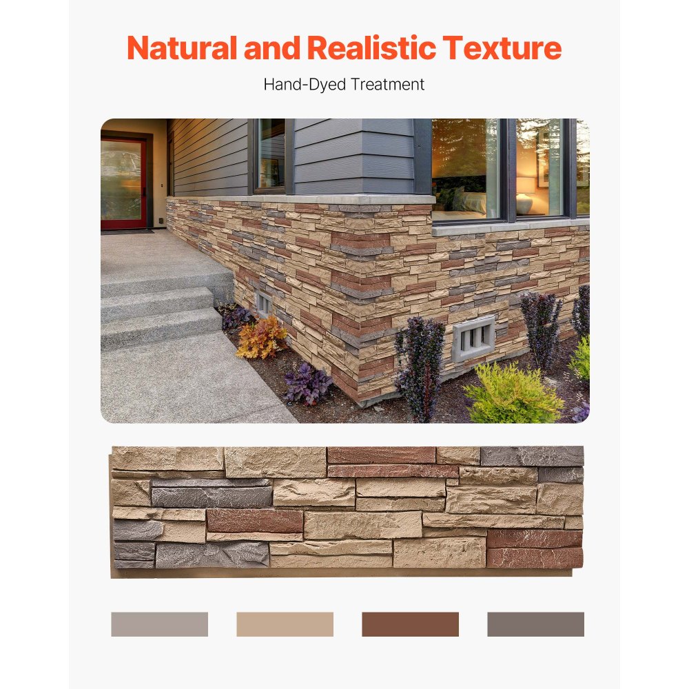 VEVOR Faux Stacked Stone Panel, 45.6 x 12.8 in Artificial Stone Wall Panels, High-Density PU Stones Siding Panel, Easy to Cut, Rock Panels for Interior and Exterior Decorations, Brick Red