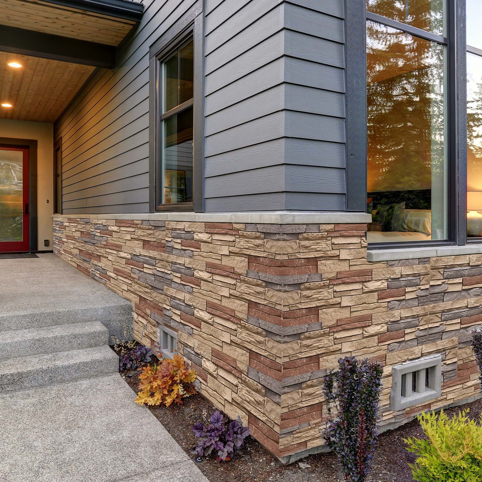 VEVOR Faux Stacked Stone Panel, 45.6 x 12.8 in Artificial Stone Wall Panels, High-Density PU Stones Siding Panel, Easy to Cut, Rock Panels for Interior and Exterior Decorations, Brick Red